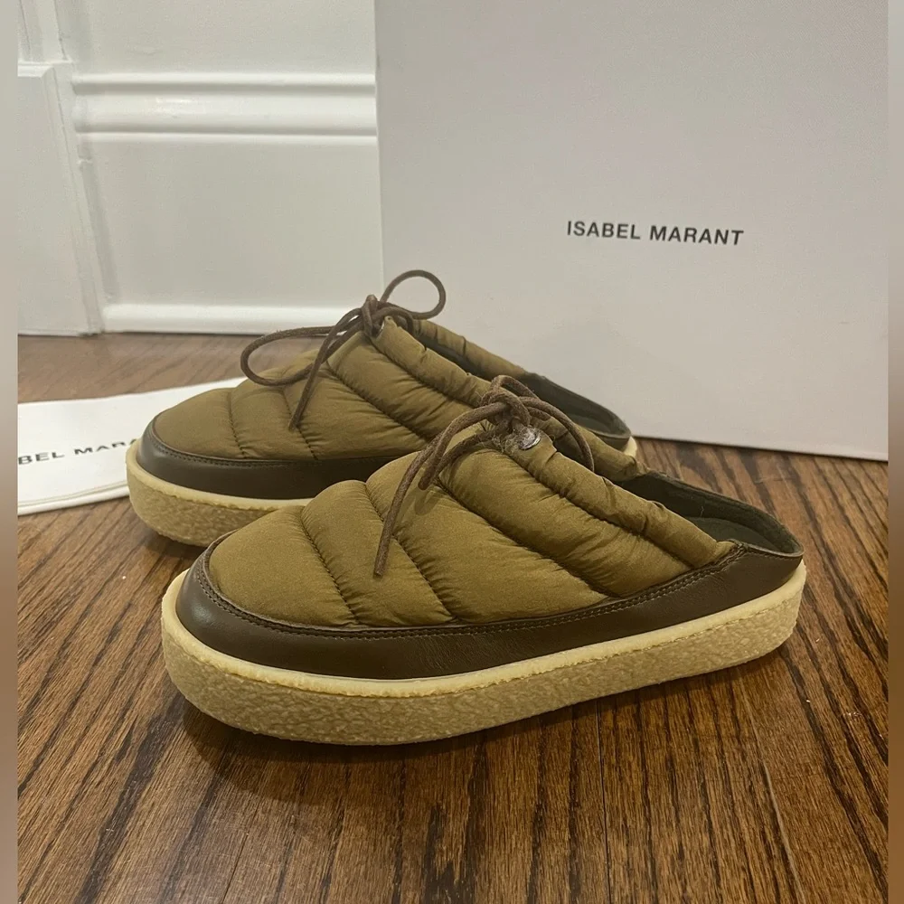 Isabel Marant Zikee Colorblock Slides In Khaki - Picture 8 of 12
